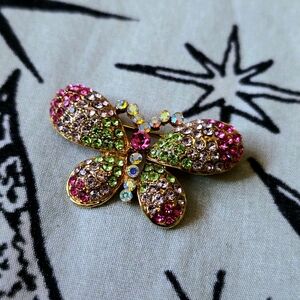Elegant Butterfly Brooch with Multicolor Crystals